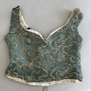 Fairy Yigal Azrouel Jacquard Green and Gold Tapestry Lace Up Corset/ Bustier